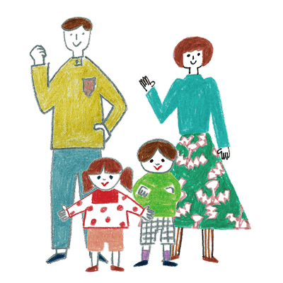 30代夫婦と子ども2人の4人家族のイラスト